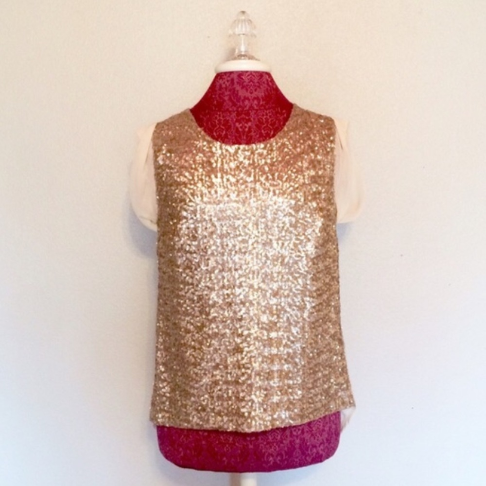 ✨Gold sequined, sheer back shirt ✨